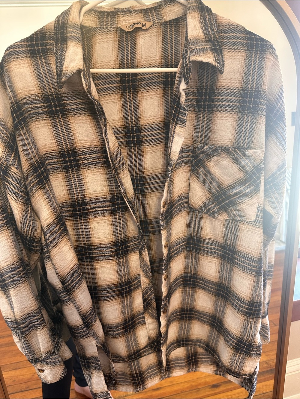 Oversized CiSono Plaid Button-Up Shirt - Navy & Cream